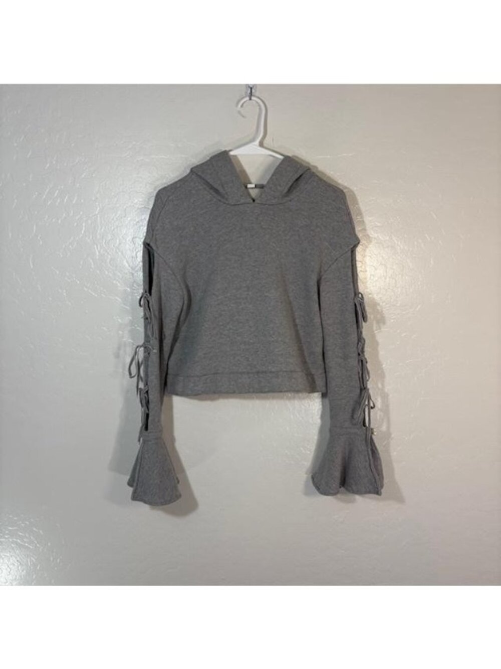 Jonathan Simkhai Hoodie Sweatshirt Womens Small Gray Lace Up Bell Sleeve